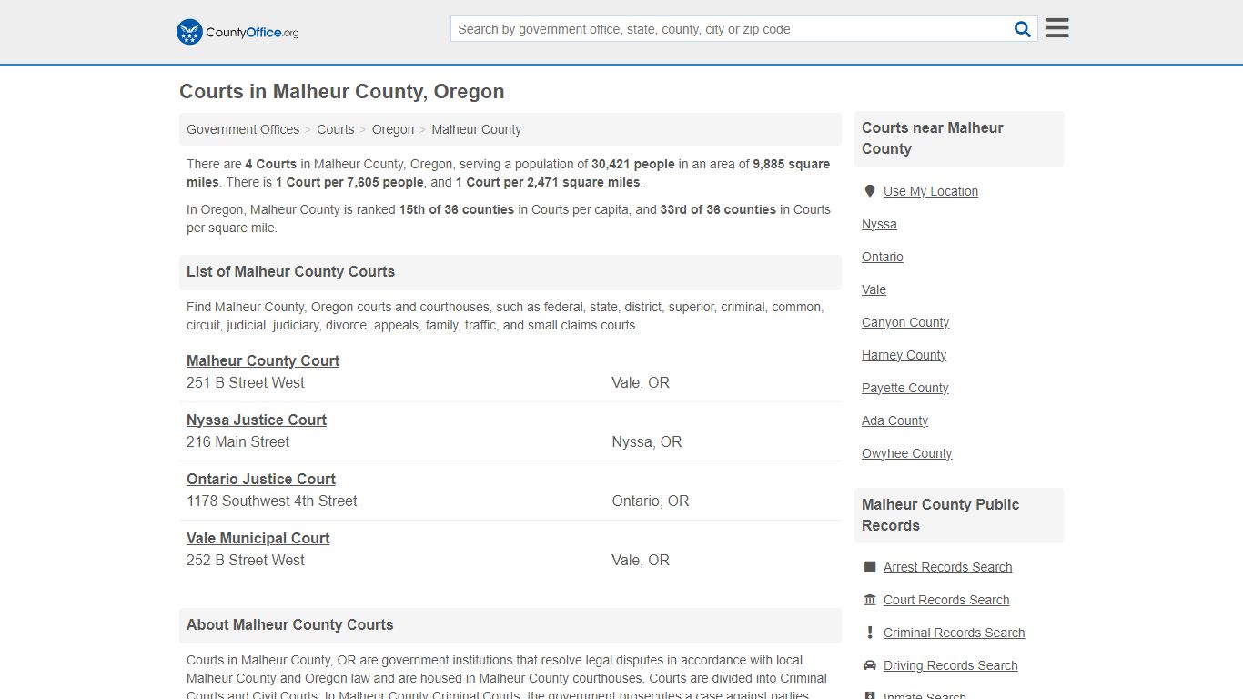 Courts - Malheur County, OR (Court Records & Calendars)