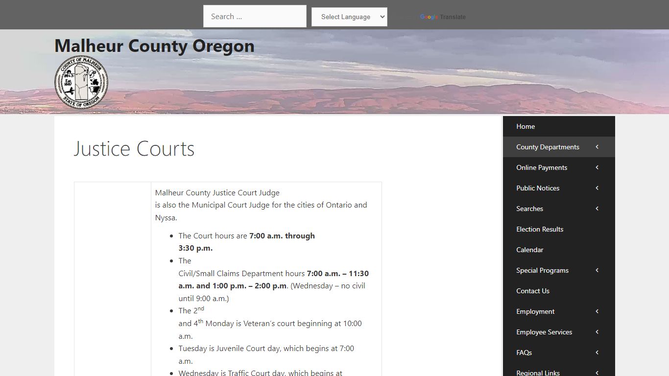 Justice Courts – Malheur County Oregon